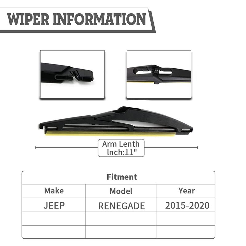 HODEE (Pack of 2) Rear Wiper Blade Set Replacement for Jeep Renegade 2015-2020,Rear Window Accessories,Back Windshield Assembly - Image 2